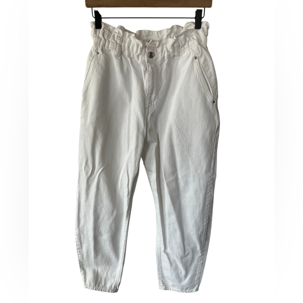 Zara White High-Waisted Paper Bag Denim Jeans Size 8